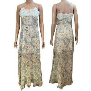 Vici Floral Maxi Dress Medium Crinkle Chiffon Lace Cottagecore Coquette Boho